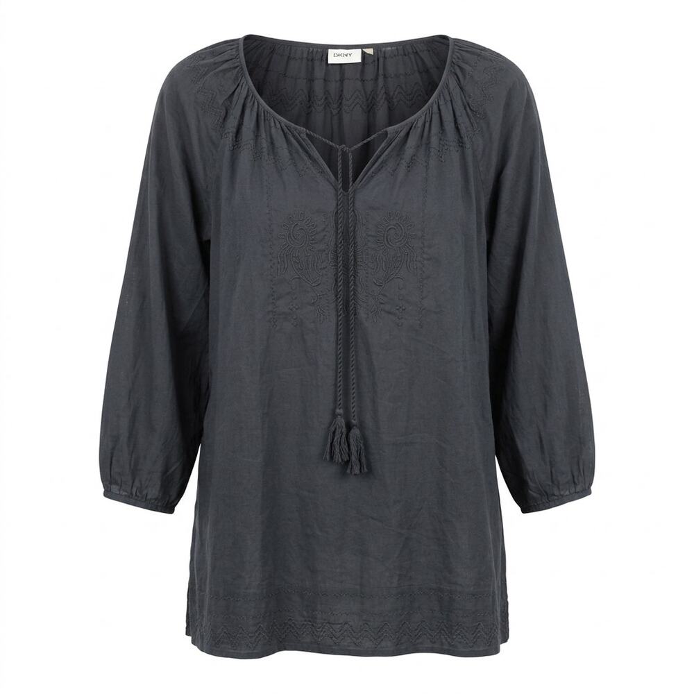 Dknyc Gray Split Neck Peasant Blouse 3/4 Sleeve Women See Measurements